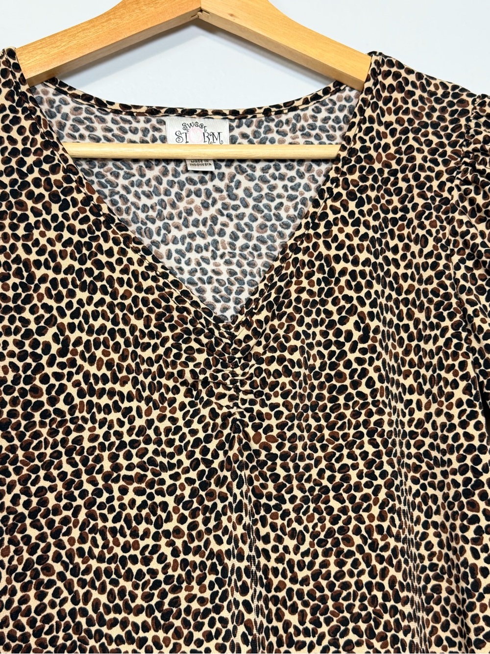 Sweet Storm Y2K Leopard Mini Dress Ruched V Neck Puff Sleeve S - Picture 3 of 10